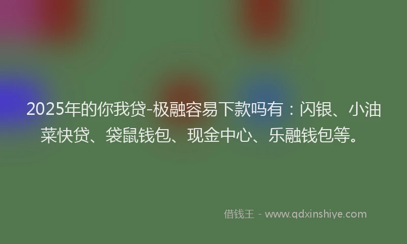2025年的你我贷-极融容易下款吗有：闪银、小油菜快贷、袋鼠钱包、现金中心、乐融钱包等。