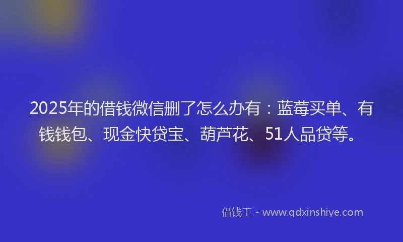 2025年的借钱微信删了怎么办有：蓝莓买单、有钱钱包、现金快贷宝、葫芦花、51人品贷等。