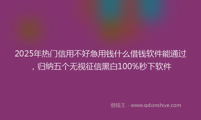 2025年热门信用不好急用钱什么借钱软件能通过，归纳五个无视征信黑白100%秒下软件