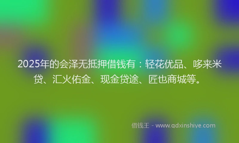 2025年的会泽无抵押借钱有：轻花优品、哆来米贷、汇火佑金、现金贷途、匠也商城等。