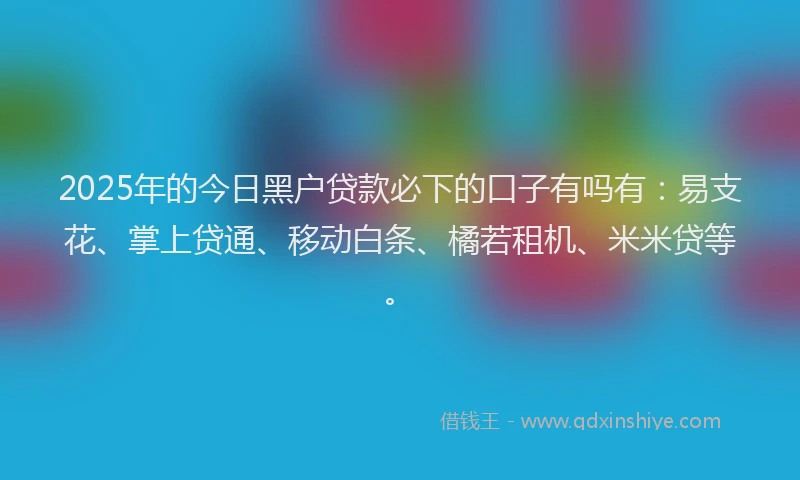 2025年的今日黑户贷款必下的口子有吗有：易支花、掌上贷通、移动白条、橘若租机、米米贷等。