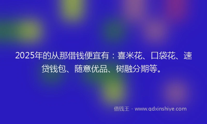 2025年的从那借钱便宜有：喜米花、口袋花、速贷钱包、随意优品、树融分期等。