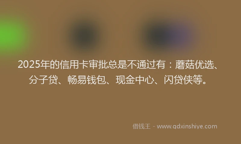 2025年的信用卡审批总是不通过有：蘑菇优选、分子贷、畅易钱包、现金中心、闪贷侠等。