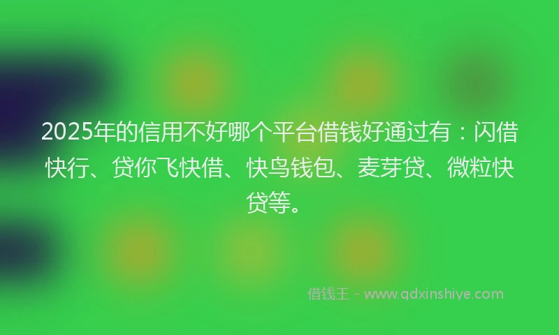 2025年的信用不好哪个平台借钱好通过有：闪借快行、贷你飞快借、快鸟钱包、麦芽贷、微粒快贷等。