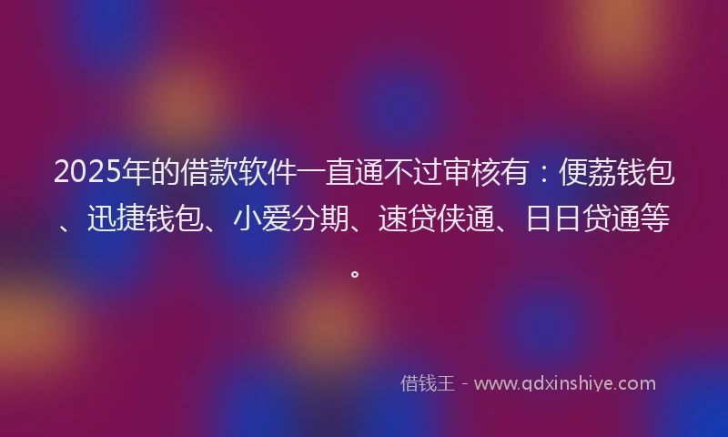 2025年的借款软件一直通不过审核有：便荔钱包、迅捷钱包、小爱分期、速贷侠通、日日贷通等。