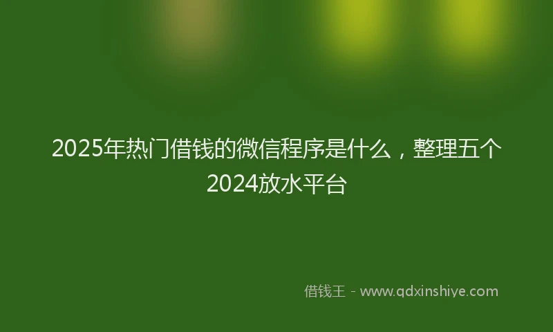 2025年热门借钱的微信程序是什么，整理五个2024放水平台