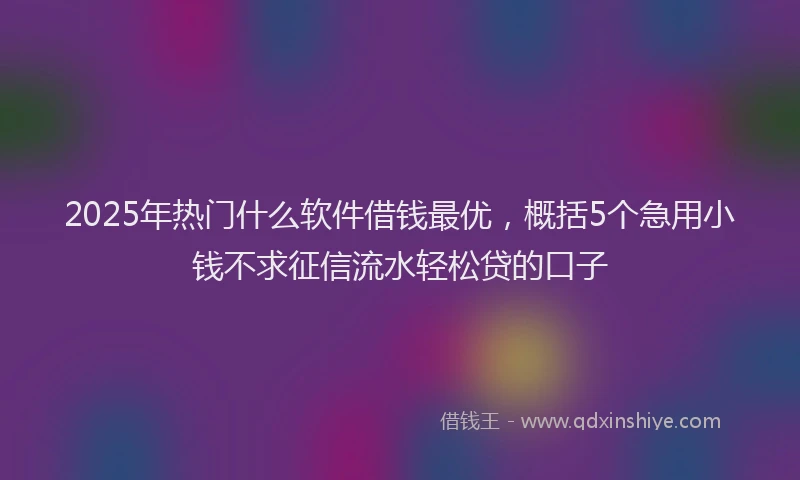 2025年热门什么软件借钱最优，概括5个急用小钱不求征信流水轻松贷的口子