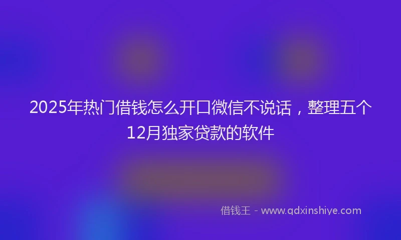 2025年热门借钱怎么开口微信不说话，整理五个12月独家贷款的软件