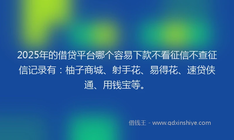 2025年的借贷平台哪个容易下款不看征信不查征信记录有：柚子商城、射手花、易得花、速贷侠通、用钱宝等。