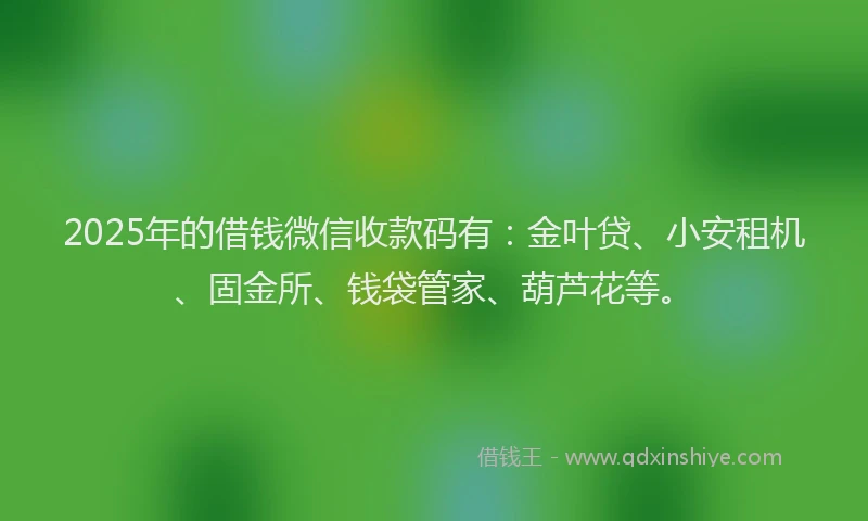 2025年的借钱微信收款码有：金叶贷、小安租机、固金所、钱袋管家、葫芦花等。