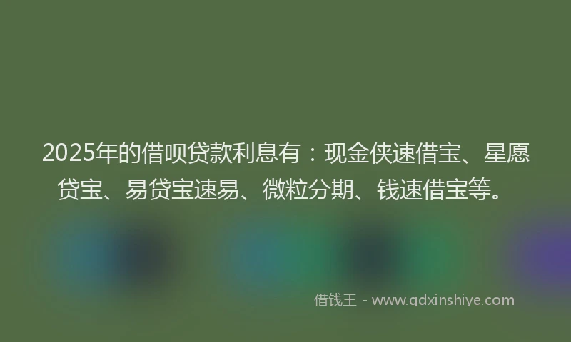 2025年的借呗贷款利息有：现金侠速借宝、星愿贷宝、易贷宝速易、微粒分期、钱速借宝等。