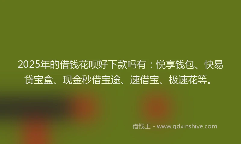 2025年的借钱花呗好下款吗有：悦享钱包、快易贷宝盒、现金秒借宝途、速借宝、极速花等。