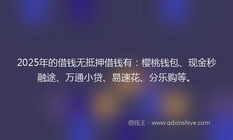 2025年的借钱无抵押借钱有：樱桃钱包、现金秒融途、万通小贷、易速花、分乐购等。