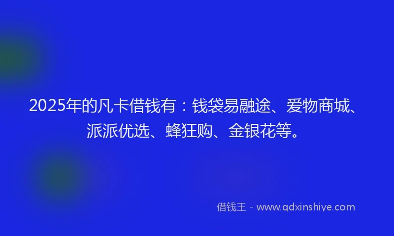 2025年的凡卡借钱有：钱袋易融途、爱物商城、派派优选、蜂狂购、金银花等。