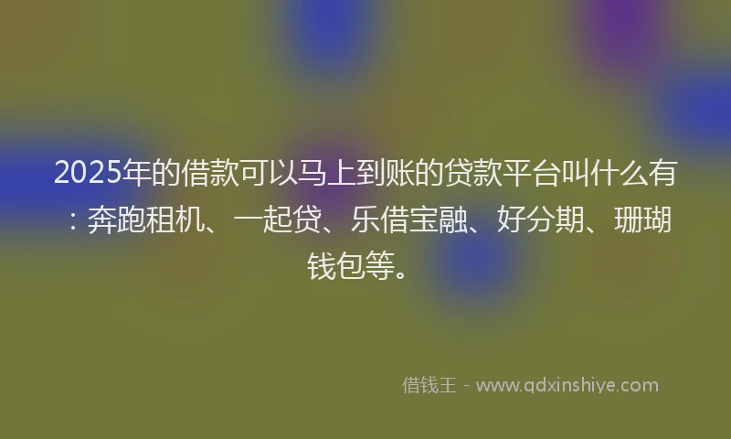 2025年的借款可以马上到账的贷款平台叫什么有：奔跑租机、一起贷、乐借宝融、好分期、珊瑚钱包等。