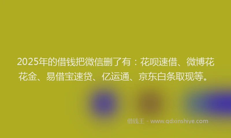 2025年的借钱把微信删了有：花呗速借、微博花花金、易借宝速贷、亿运通、京东白条取现等。