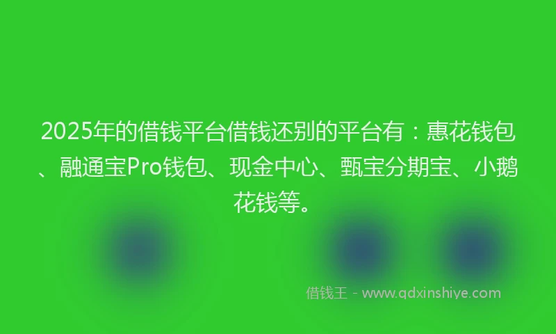 2025年的借钱平台借钱还别的平台有：惠花钱包、融通宝Pro钱包、现金中心、甄宝分期宝、小鹅花钱等。