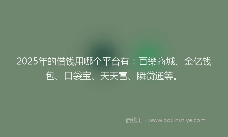 2025年的借钱用哪个平台有：百樂商城、金亿钱包、口袋宝、天天富、瞬贷通等。
