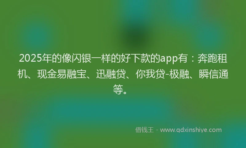 2025年的像闪银一样的好下款的app有：奔跑租机、现金易融宝、迅融贷、你我贷-极融、瞬信通等。
