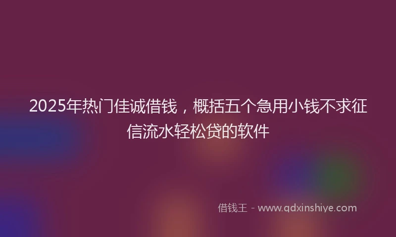 2025年热门佳诚借钱，概括五个急用小钱不求征信流水轻松贷的软件
