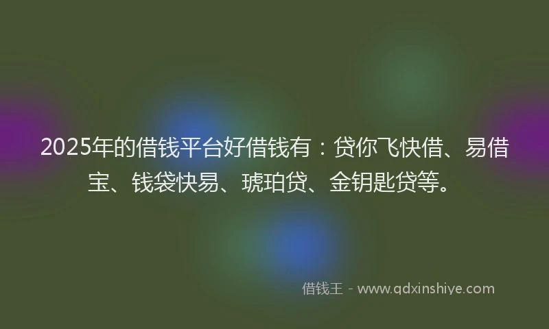 2025年的借钱平台好借钱有：贷你飞快借、易借宝、钱袋快易、琥珀贷、金钥匙贷等。
