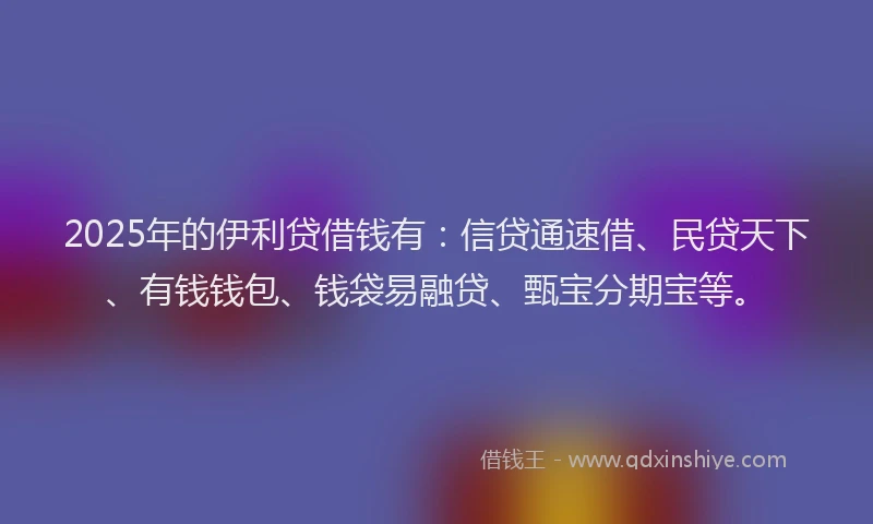 2025年的伊利贷借钱有：信贷通速借、民贷天下、有钱钱包、钱袋易融贷、甄宝分期宝等。