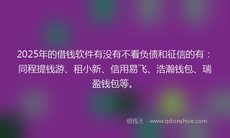 2025年的借钱软件有没有不看负债和征信的有：同程提钱游、租小新、信用易飞、浩瀚钱包、瑞盈钱包等。