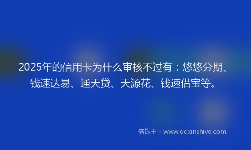 2025年的信用卡为什么审核不过有：悠悠分期、钱速达易、通天贷、天源花、钱速借宝等。