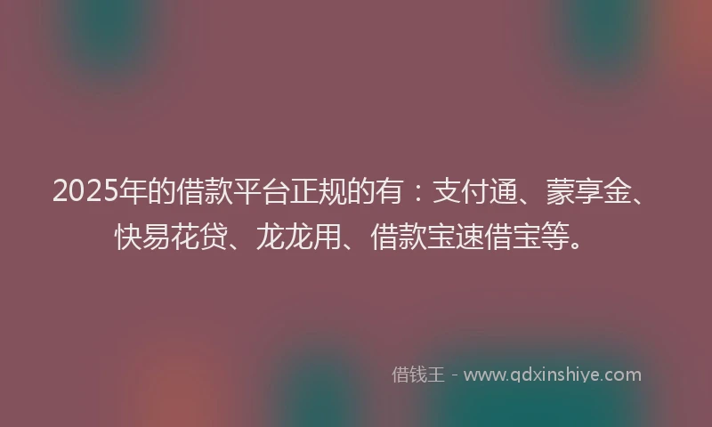 2025年的借款平台正规的有：支付通、蒙享金、快易花贷、龙龙用、借款宝速借宝等。