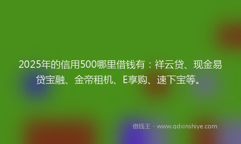 2025年的信用500哪里借钱有：祥云贷、现金易贷宝融、金帝租机、E享购、速下宝等。