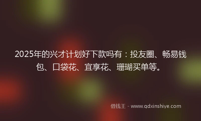 2025年的兴才计划好下款吗有：投友圈、畅易钱包、口袋花、宜享花、珊瑚买单等。