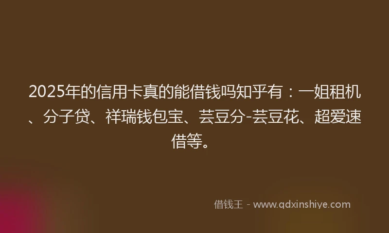 2025年的信用卡真的能借钱吗知乎有：一姐租机、分子贷、祥瑞钱包宝、芸豆分-芸豆花、超爱速借等。