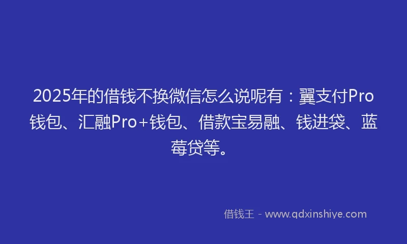 2025年的借钱不换微信怎么说呢有：翼支付Pro钱包、汇融Pro+钱包、借款宝易融、钱进袋、蓝莓贷等。