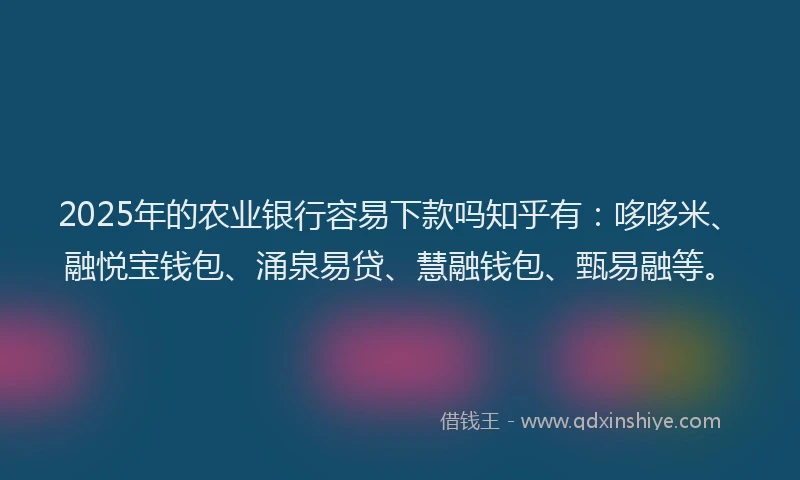 2025年的农业银行容易下款吗知乎有：哆哆米、融悦宝钱包、涌泉易贷、慧融钱包、甄易融等。