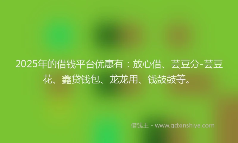 2025年的借钱平台优惠有：放心借、芸豆分-芸豆花、鑫贷钱包、龙龙用、钱鼓鼓等。