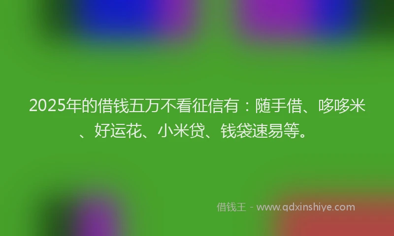 2025年的借钱五万不看征信有：随手借、哆哆米、好运花、小米贷、钱袋速易等。