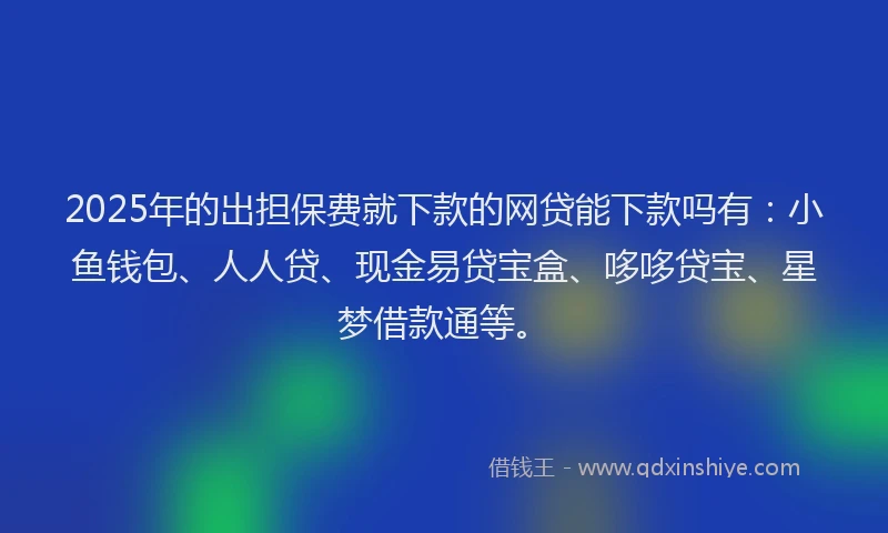 2025年的出担保费就下款的网贷能下款吗有：小鱼钱包、人人贷、现金易贷宝盒、哆哆贷宝、星梦借款通等。
