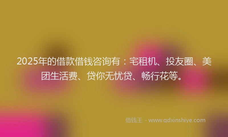 2025年的借款借钱咨询有：宅租机、投友圈、美团生活费、贷你无忧贷、畅行花等。
