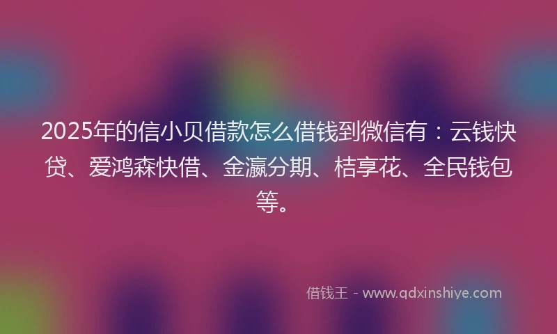 2025年的信小贝借款怎么借钱到微信有：云钱快贷、爱鸿森快借、金瀛分期、桔享花、全民钱包等。