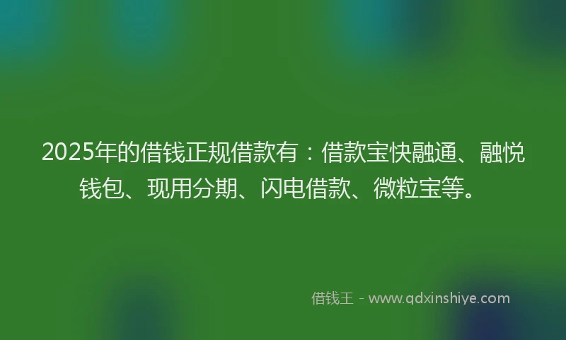 2025年的借钱正规借款有：借款宝快融通、融悦钱包、现用分期、闪电借款、微粒宝等。