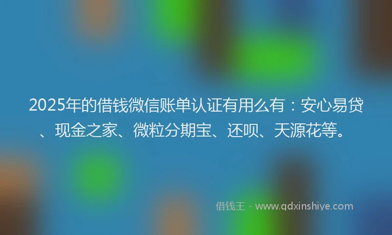 2025年的借钱微信账单认证有用么有：安心易贷、现金之家、微粒分期宝、还呗、天源花等。