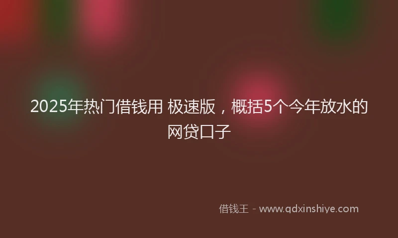 2025年热门借钱用 极速版，概括5个今年放水的网贷口子