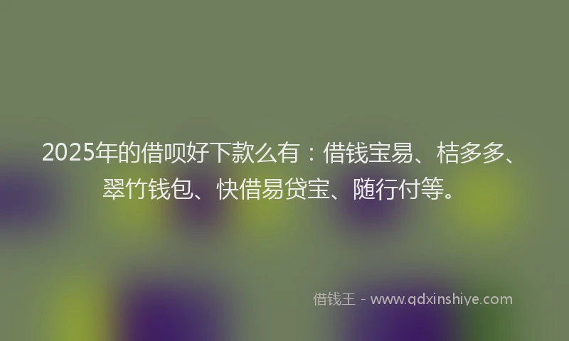 2025年的借呗好下款么有：借钱宝易、桔多多、翠竹钱包、快借易贷宝、随行付等。