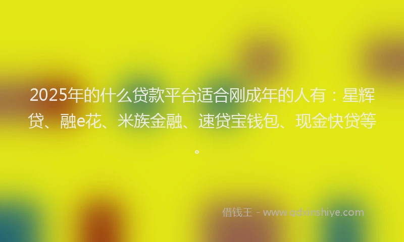 2025年的什么贷款平台适合刚成年的人有：星辉贷、融e花、米族金融、速贷宝钱包、现金快贷等。