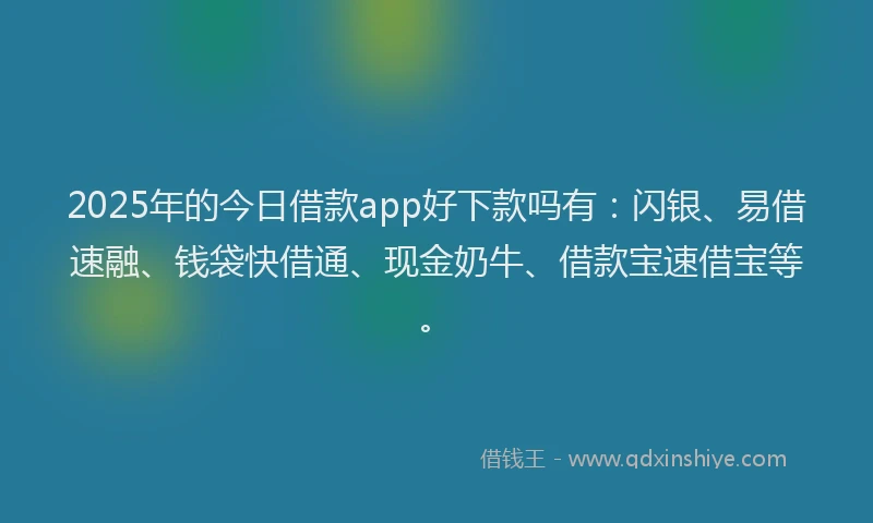 2025年的今日借款app好下款吗有：闪银、易借速融、钱袋快借通、现金奶牛、借款宝速借宝等。