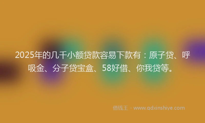 2025年的几千小额贷款容易下款有：原子贷、呼吸金、分子贷宝盒、58好借、你我贷等。