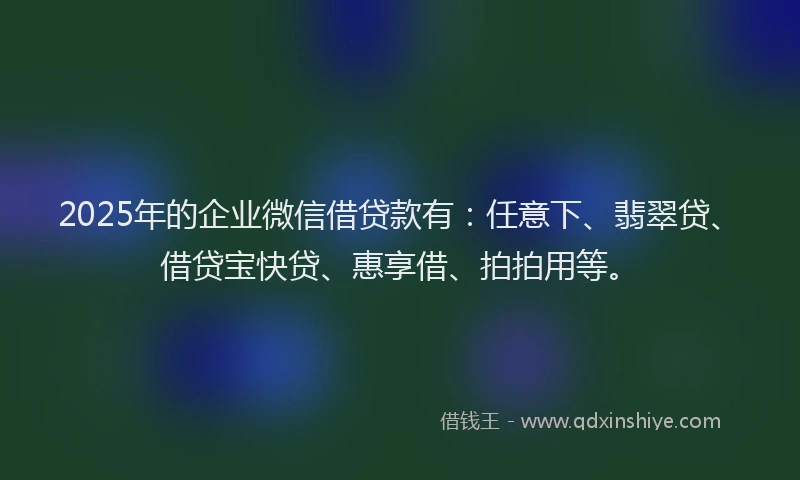 2025年的企业微信借贷款有：任意下、翡翠贷、借贷宝快贷、惠享借、拍拍用等。