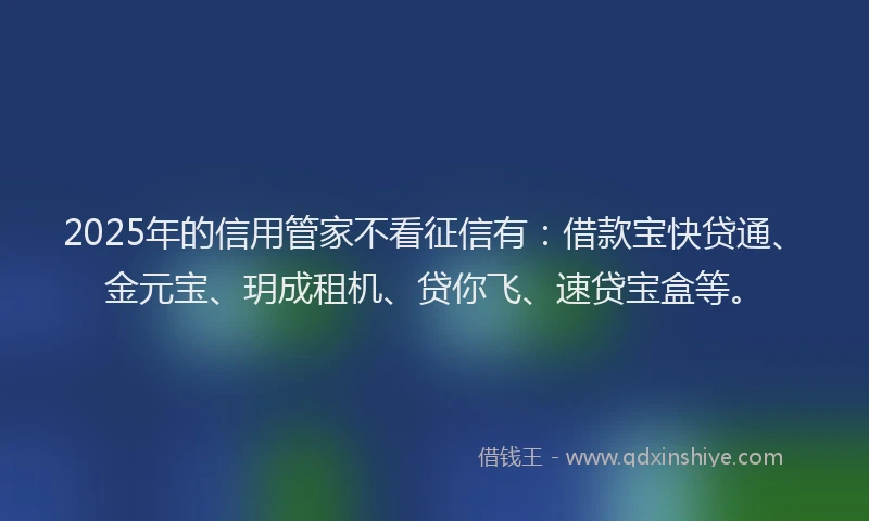 2025年的信用管家不看征信有：借款宝快贷通、金元宝、玥成租机、贷你飞、速贷宝盒等。