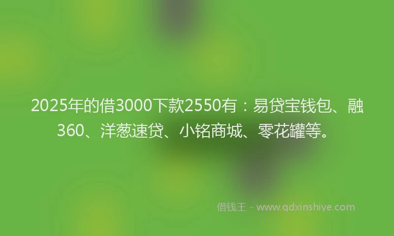 2025年的借3000下款2550有：易贷宝钱包、融360、洋葱速贷、小铭商城、零花罐等。