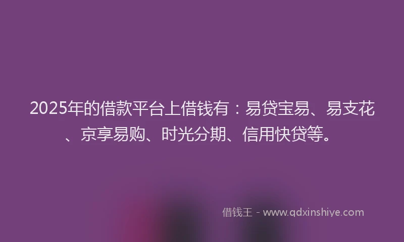 2025年的借款平台上借钱有：易贷宝易、易支花、京享易购、时光分期、信用快贷等。
